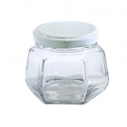 POTE DE VIDRO SEXTAVADO COM TAMPA DE METAL