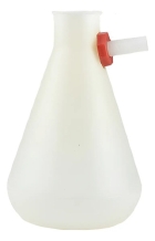 FRASCO KITAZATO EM POLIPROPILENO, COM SAIDA LATERAL SUPERIOR, CAP. 500ML
